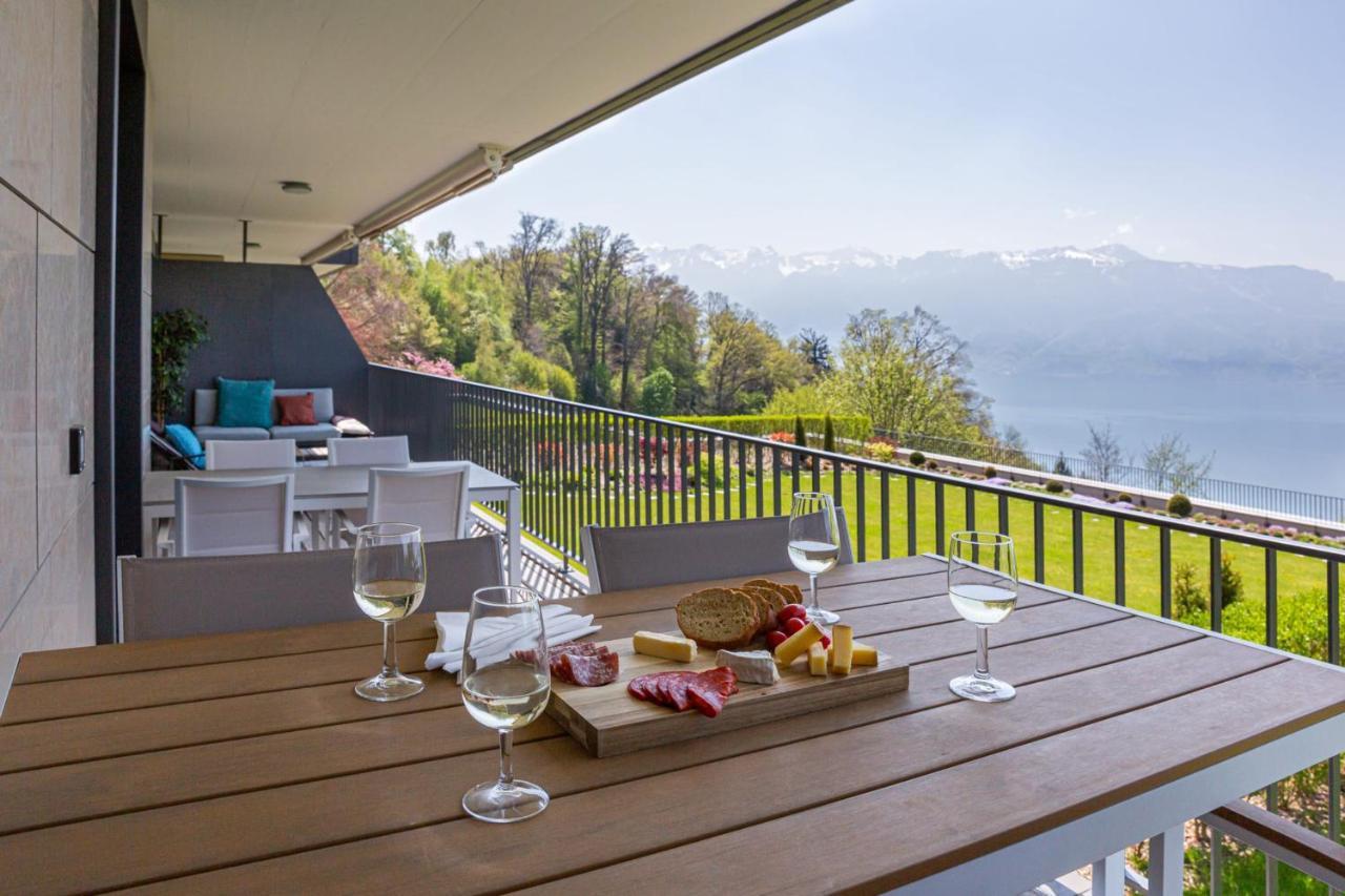Les Terrasses De Lavaux 1 - Appartement De Luxe Avec Vue Panoramique Et Piscine Puidoux Esterno foto