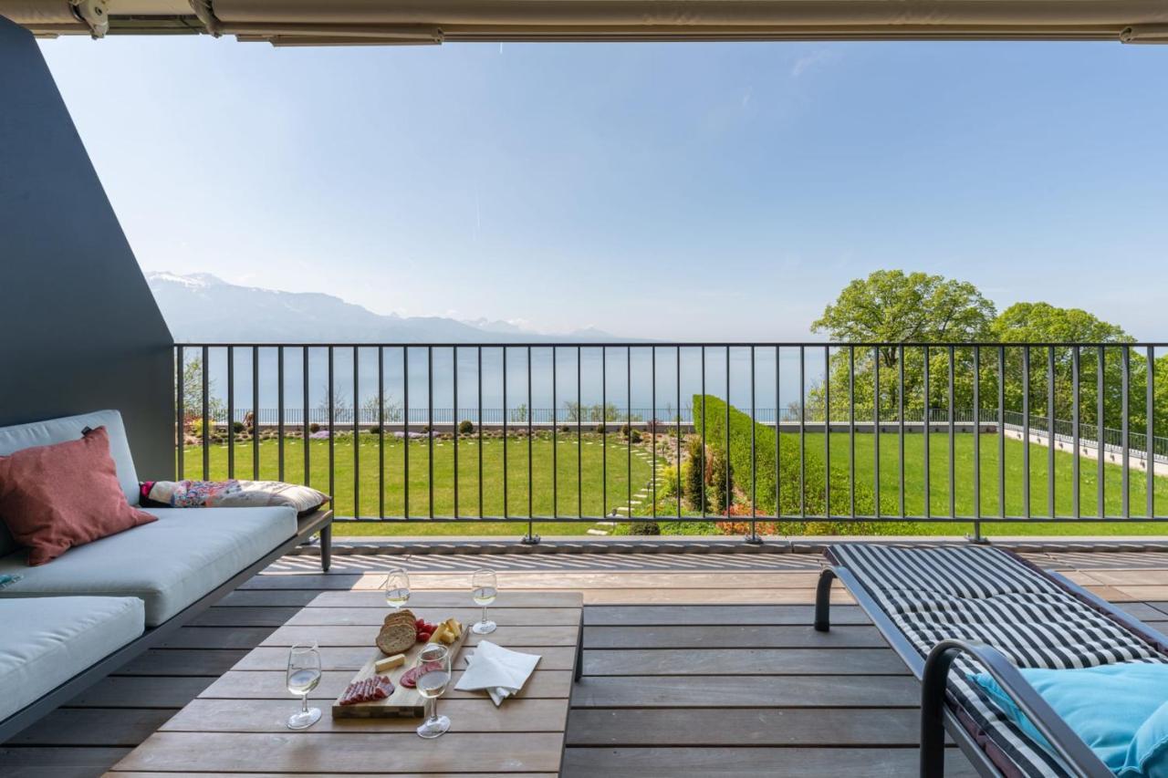 Les Terrasses De Lavaux 1 - Appartement De Luxe Avec Vue Panoramique Et Piscine Puidoux Esterno foto