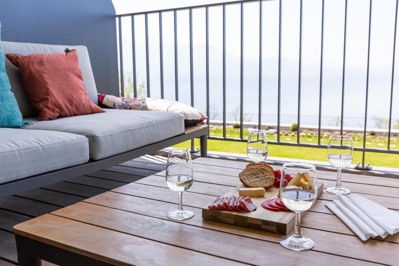 Les Terrasses De Lavaux 1 - Appartement De Luxe Avec Vue Panoramique Et Piscine Puidoux Esterno foto