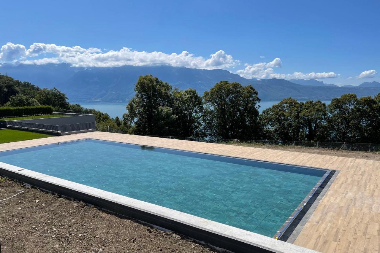 Les Terrasses De Lavaux 1 - Appartement De Luxe Avec Vue Panoramique Et Piscine Puidoux Esterno foto