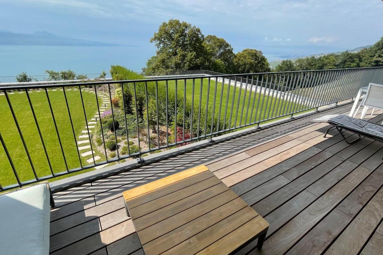 Les Terrasses De Lavaux 1 - Appartement De Luxe Avec Vue Panoramique Et Piscine Puidoux Esterno foto
