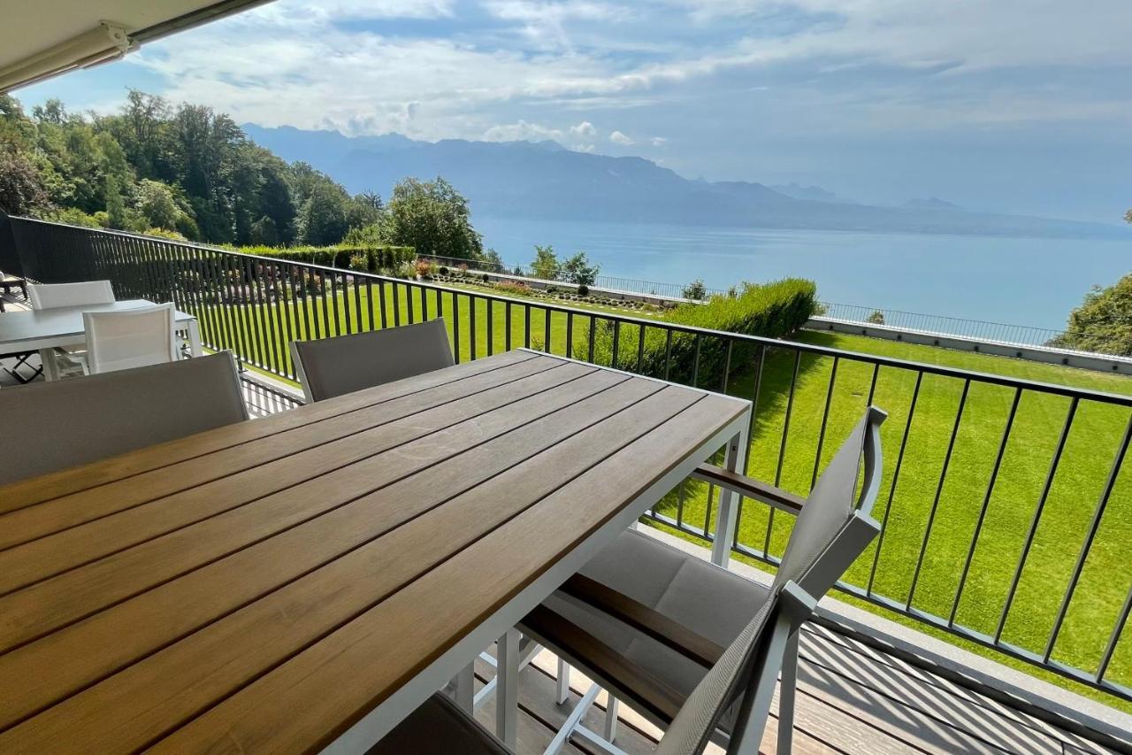 Les Terrasses De Lavaux 1 - Appartement De Luxe Avec Vue Panoramique Et Piscine Puidoux Esterno foto